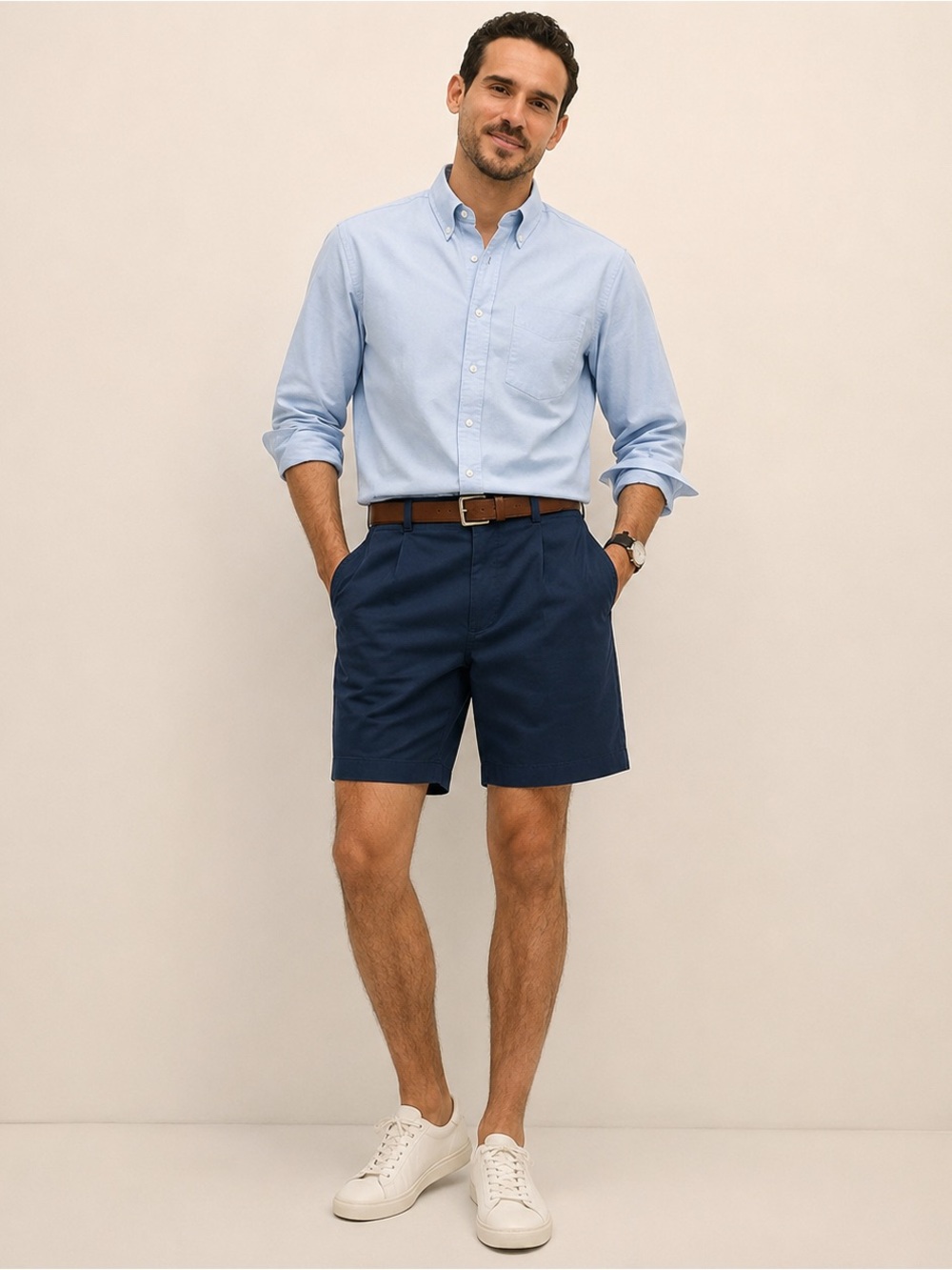 Brooks Brothers Men’s Shorts W38 Navy Blue Cotton Stretch Chino Flat Front